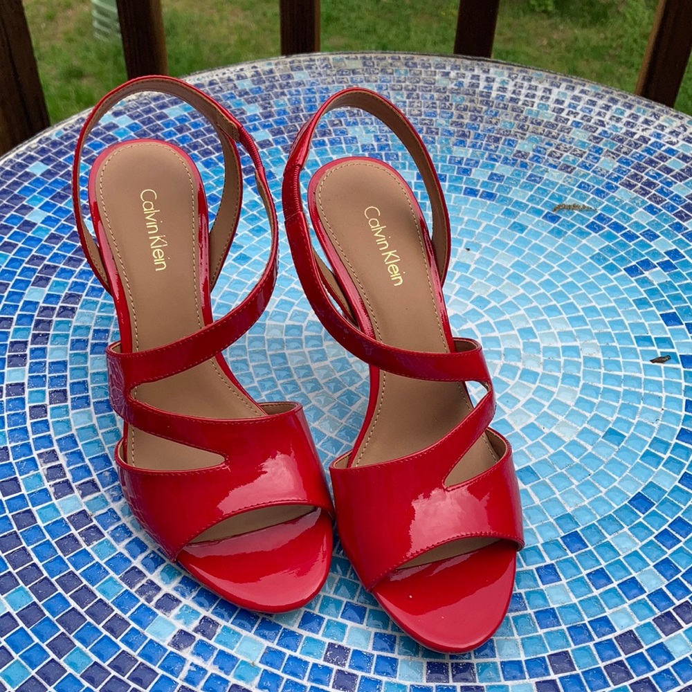 NWT Calvin Klein Red Patent Strappy Heels